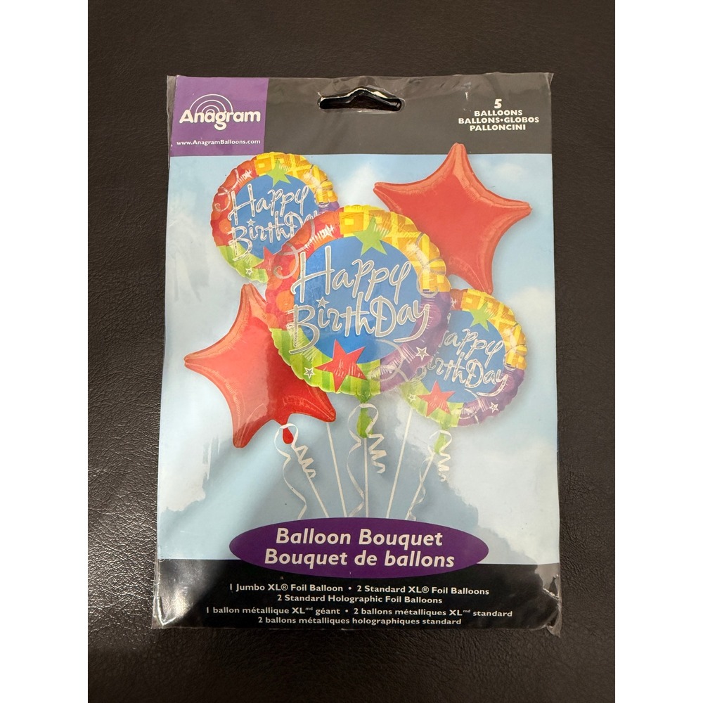 Anagram Happy Birthday Balloon Bouquet 5 Piece Foil Holographic Set 14845 NEW